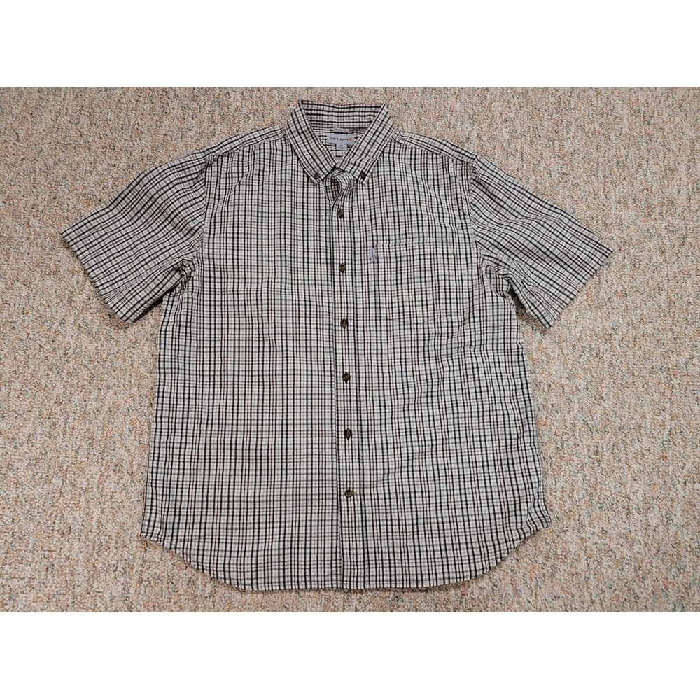 Carhartt Shirt Men XL Plaid Short Sleeve Button Down Workwear Relaxed Fit Cotton
